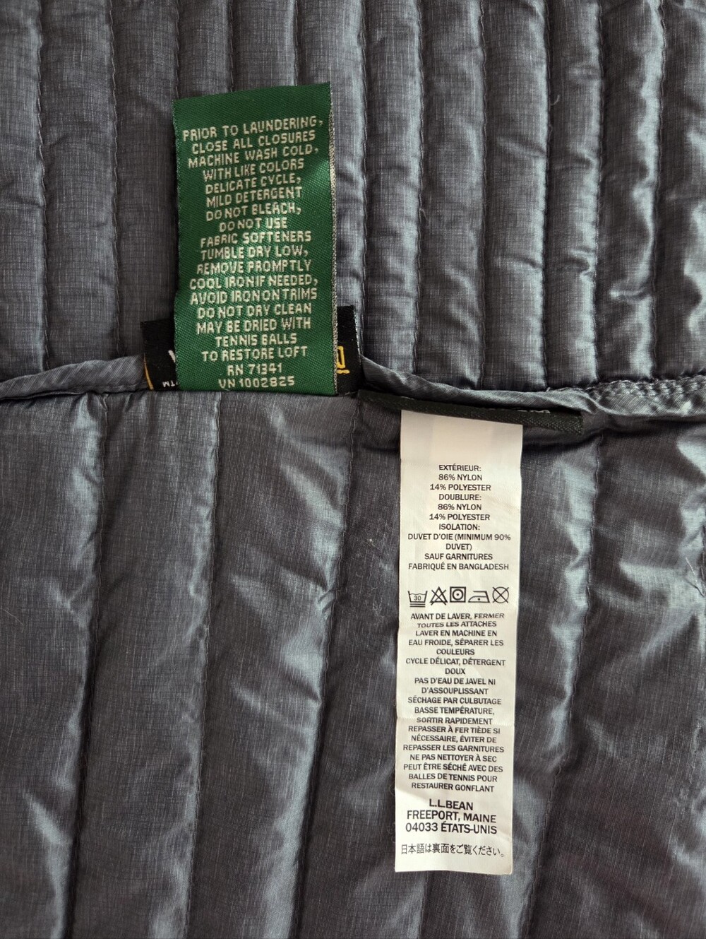 L.L. Bean Gray Ultralight 850 Down Sweater Coat Hooded Womens Size Large Regular - Picture 12 of 12